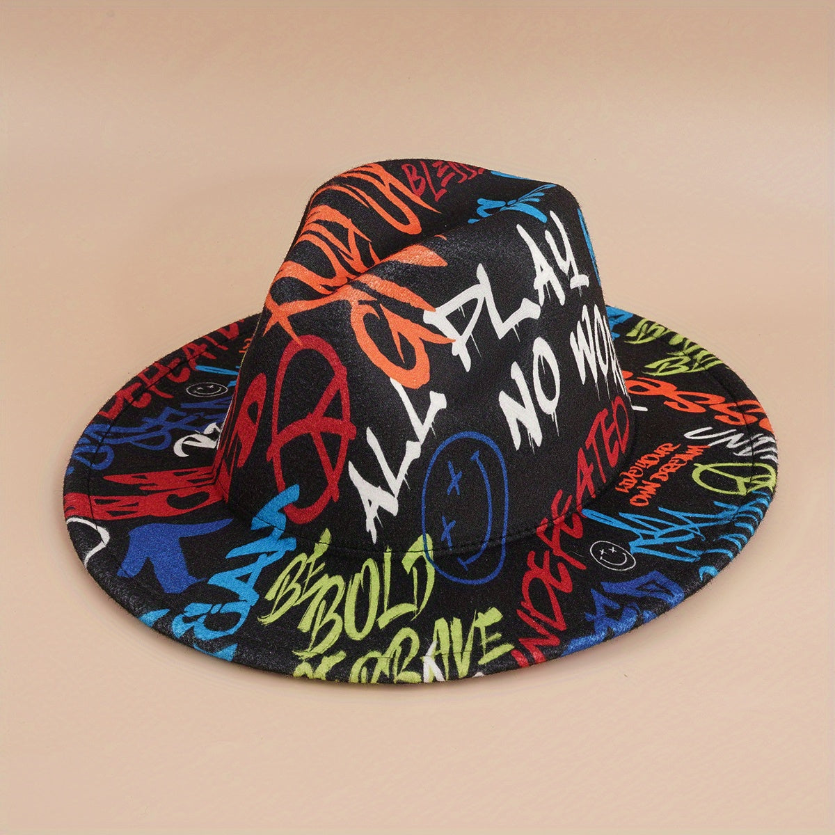 Cartoon Graffiti Print Fedora Cap Western Windproof Cowboy Hat