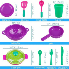 28pcs Mini Kitchen Playset Pretend Cooking Utensils and Dishes Educational Toys