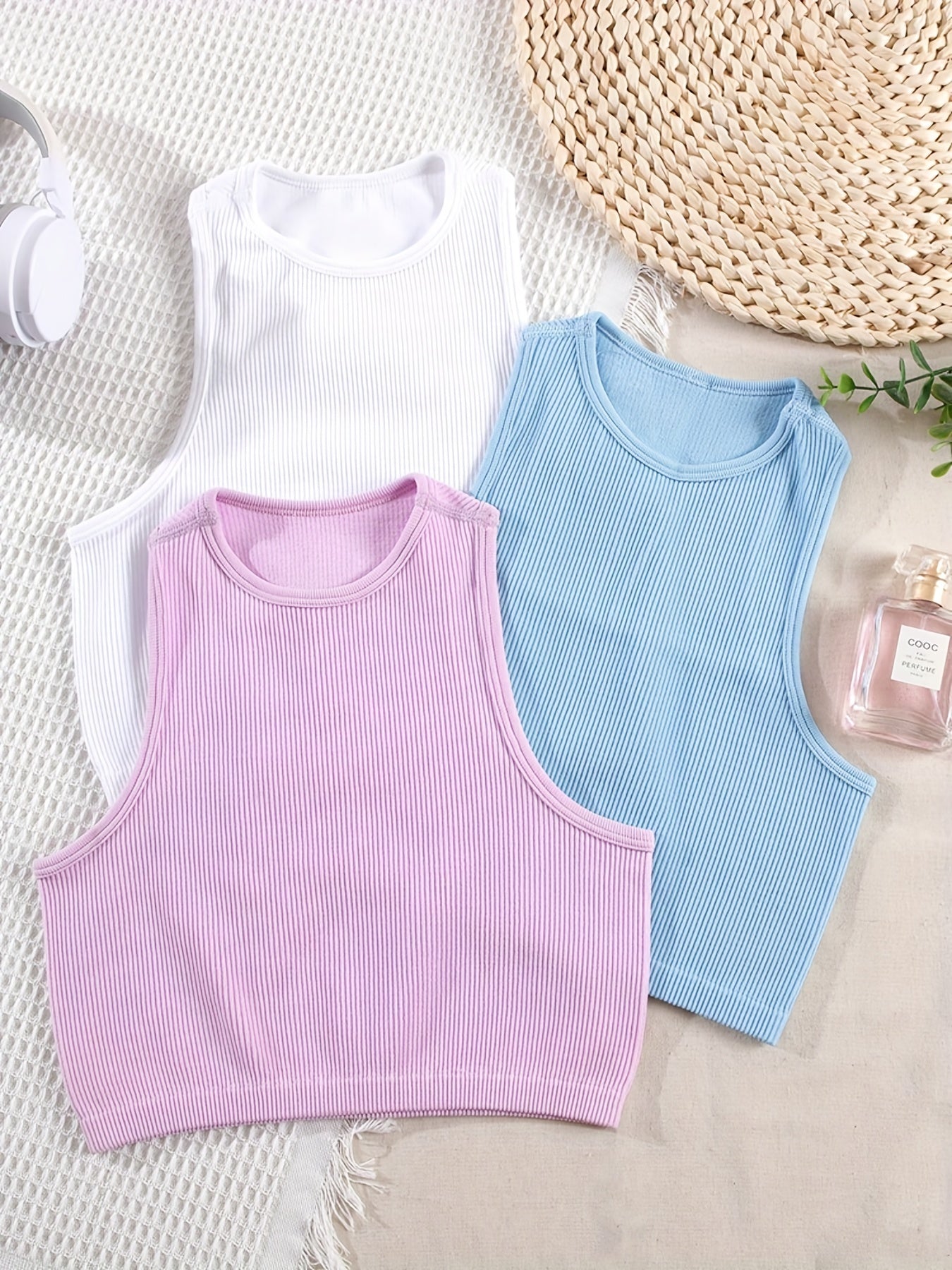 Ribbed Crop Tank Top Set for Summer
