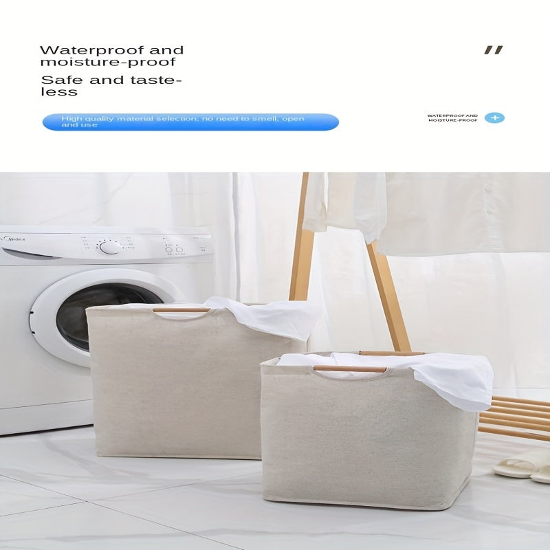 Large Laundry Storage Basket Wooden Handle Foldable Portable Household Organizer
