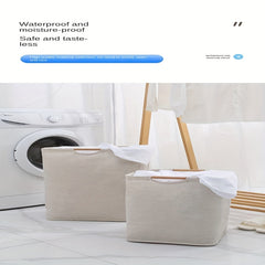 Large Laundry Storage Basket Wooden Handle Foldable Portable Household Organizer