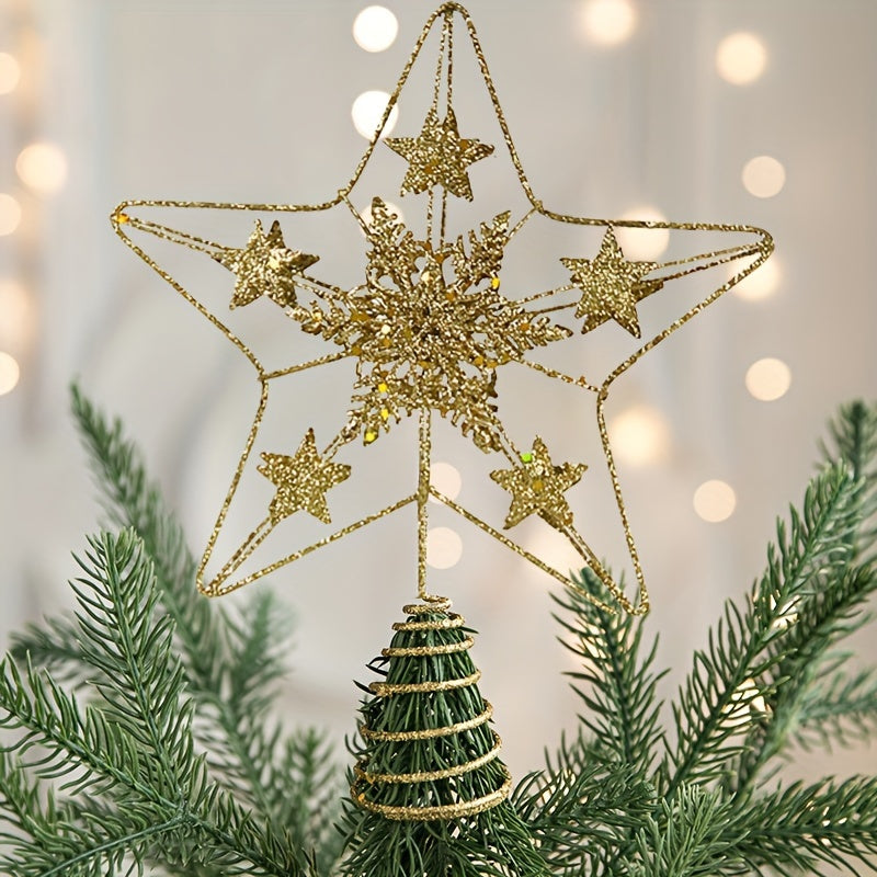 Christmas Tree Top Decoration Golden Hollow Powder Iron Art Star
