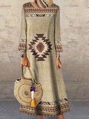  Southwest Print Long Sleeve Maxi Dress