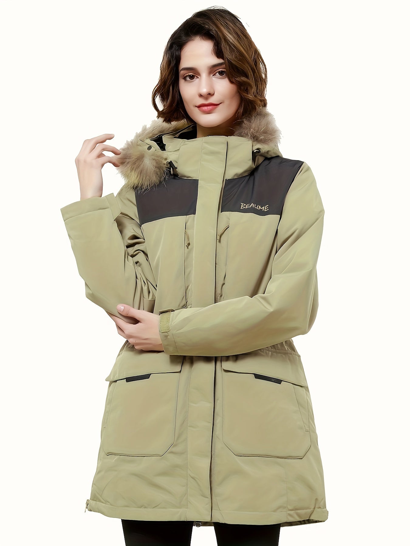Women's Contrast Winter Down Jacket Thick Warm Sports Puff Coat