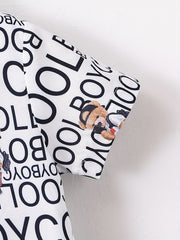 Boys Letter & Bear Print Outfit Short Sleeves Shirt & Shorts Set