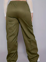  High Rise Straight Leg Pants with Pockets
