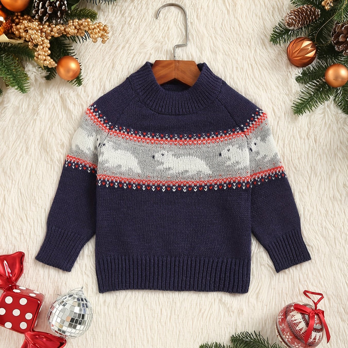 Jacquard Round Neck Knit Pullover Kids Casual Sweater Top