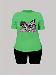  Butterfly Print Short Sleeve Top & Shorts Set