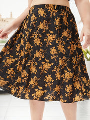  Floral Print Elastic High Rise Midi Skirt