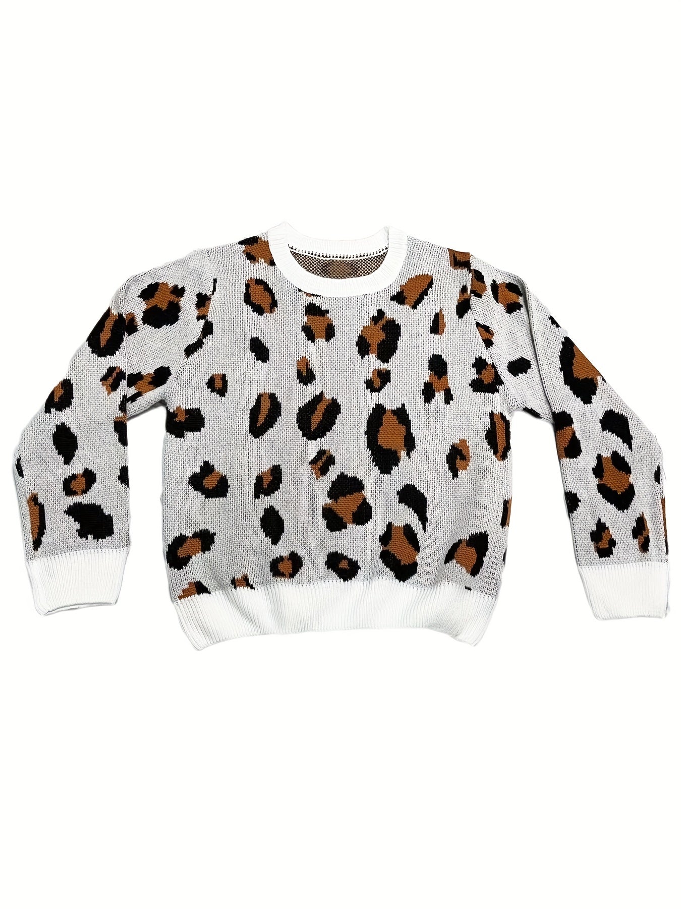  Casual Sweater Women's Plus Leopard Print Round Neck Jumper