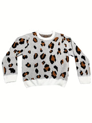  Casual Sweater Women's Plus Leopard Print Round Neck Jumper