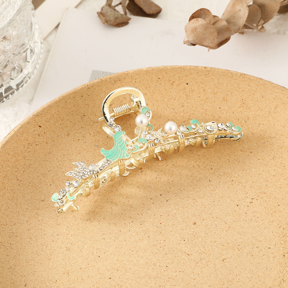Rhinestone Hair Claw Flower Thick Hair Clip with Faux Pearls
