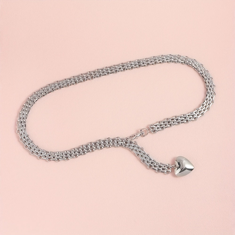 Heart Pendant Silvery Waist Chain Punk Metal Chain Belt for Women