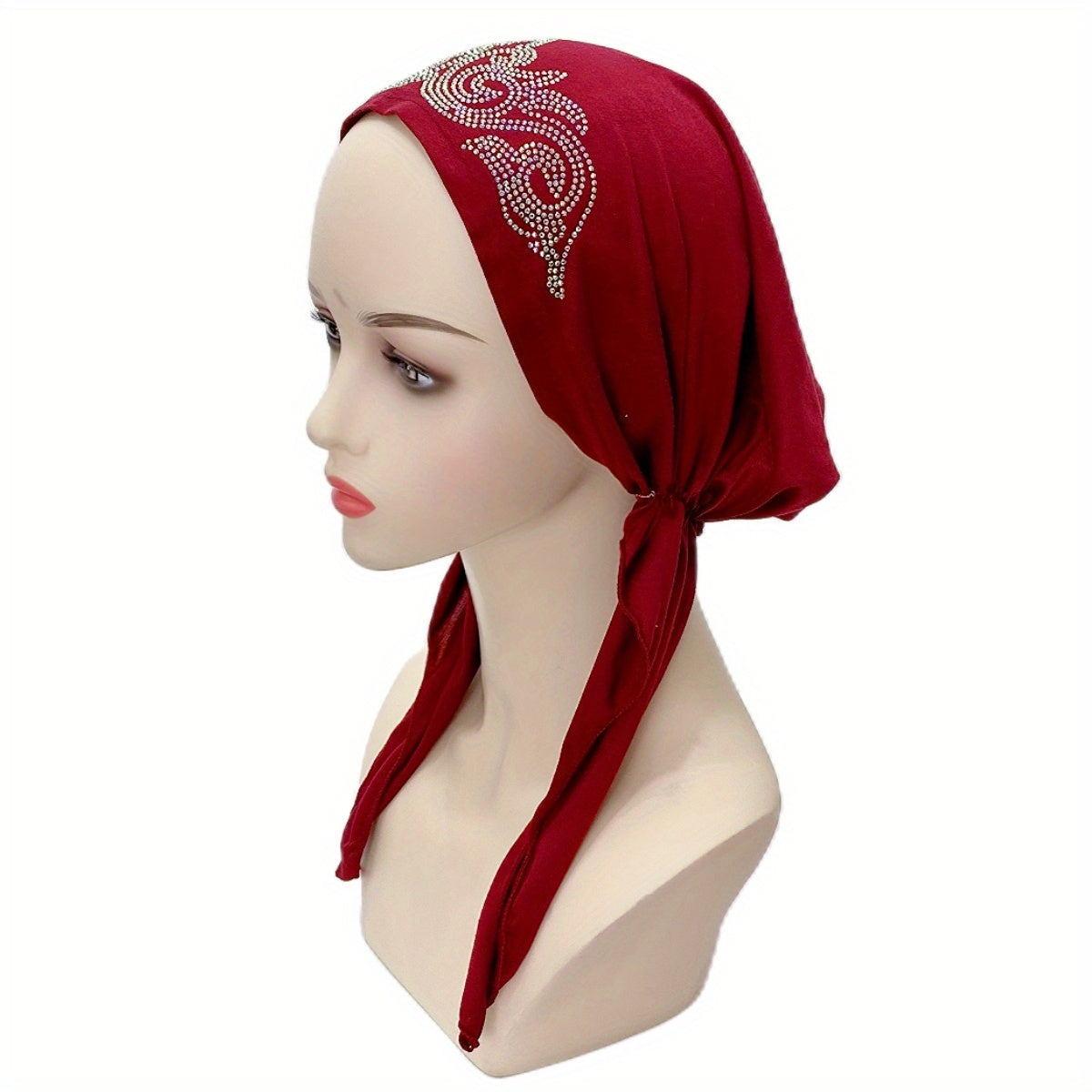 Rhinestone Decor Head Wraps Solid Turban Cap Elastic Chemo Cap