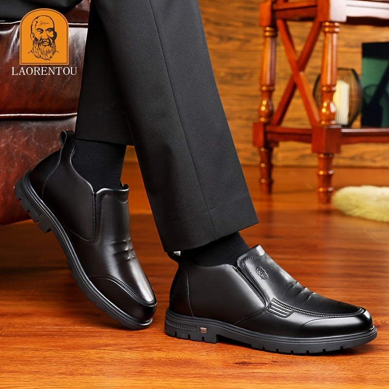 LAORENTOU Men's Leather High Top Fleece Slip On Dress Shoes For Winter