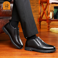 LAORENTOU Men's Leather High Top Fleece Slip On Dress Shoes For Winter