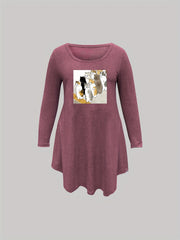  Cat Print Long Sleeve Sleep Dress