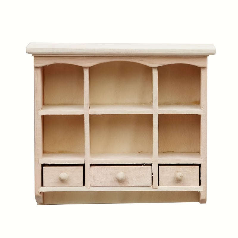 1:12 Scale Dollhouse Cabinet Unfinished Brown 3 Compartment Display Furniture