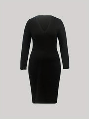  V Neck Long Sleeve Stretch Dress