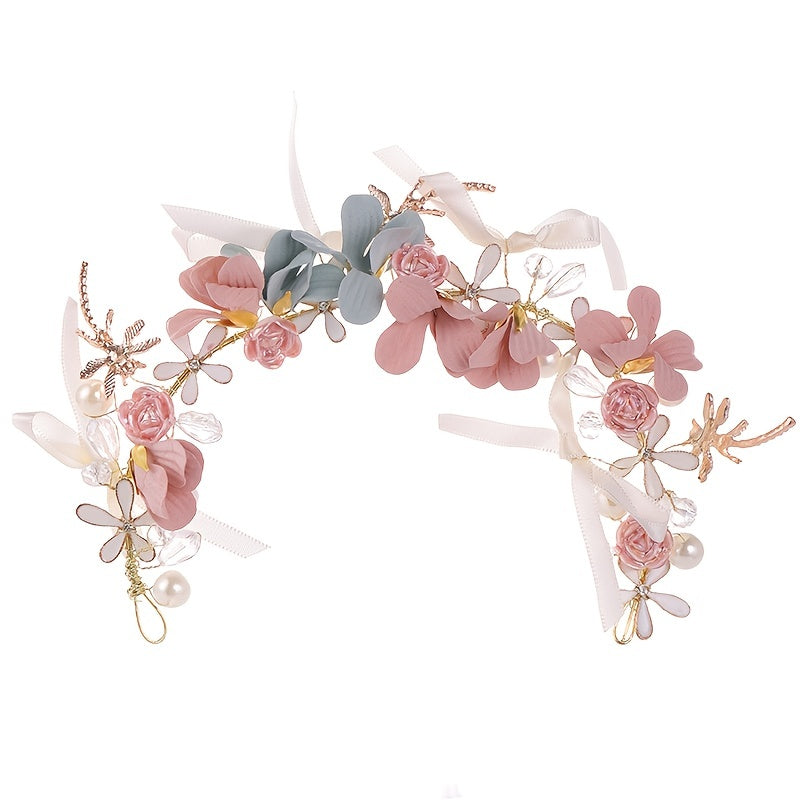 Lustrous Petals Crystal & Faux Pearl Bridal Headband Wedding Hair Accessory