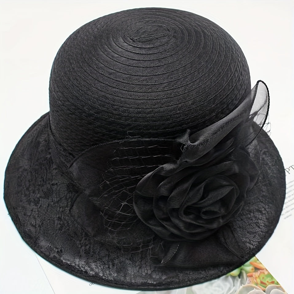 Breathable Organza Sun Hat with Flower Decor Mesh Bucket Hats