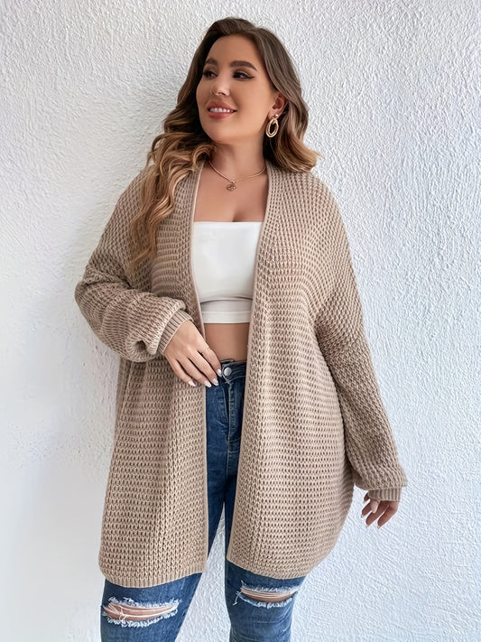  Solid Long Sleeve Open Front Cardigan