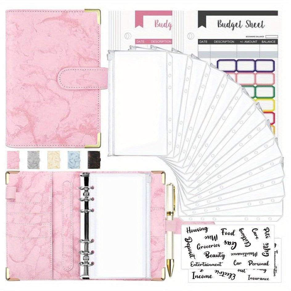 Cross Border A6 Binder Marble Notebook PU Leather Cash Budget Book
