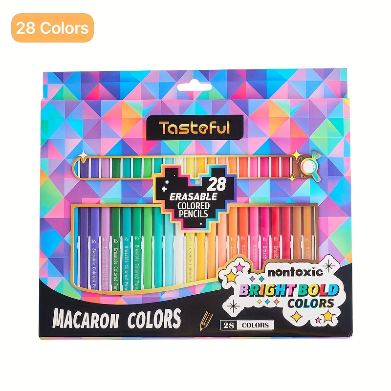 50pcs Erasable Colored Pencils Set Macaron Colors with Erasers, 3.0mm Thick