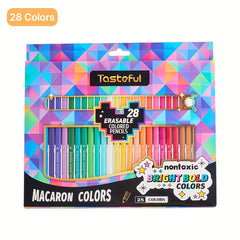 50pcs Erasable Colored Pencils Set Macaron Colors with Erasers, 3.0mm Thick