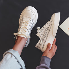 Canvas Platform Sneakers Plaid Lace Up Shoes Women's Footwear