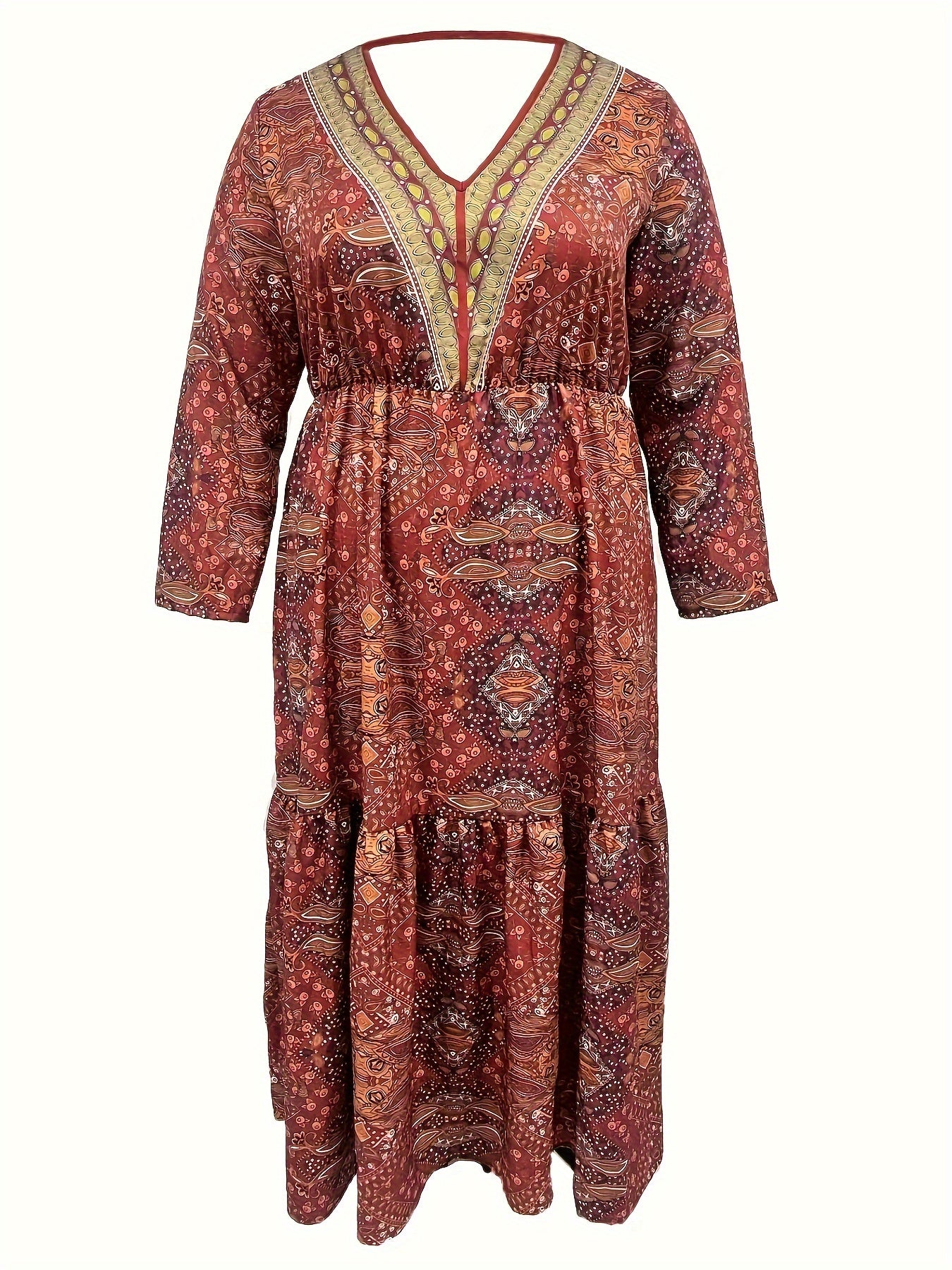  Boho Dress Paisley Print Long Sleeve Maxi Dress