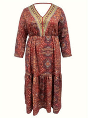  Boho Dress Paisley Print Long Sleeve Maxi Dress