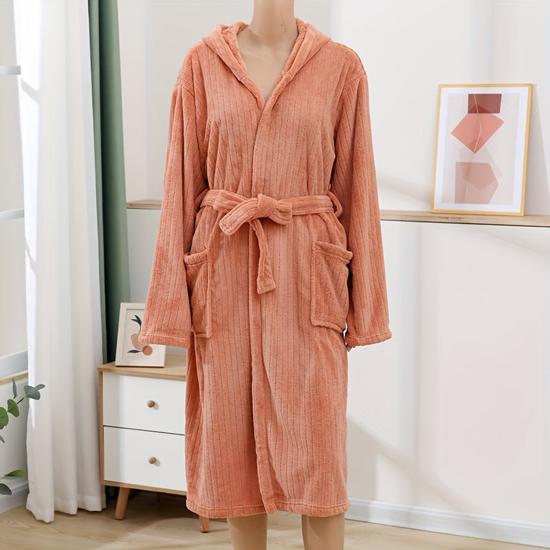Unisex Coral Fleece Hooded Bathrobe Soft Pajamas Loungewear