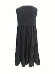  Solid Round Neck Stretch Tank Dress