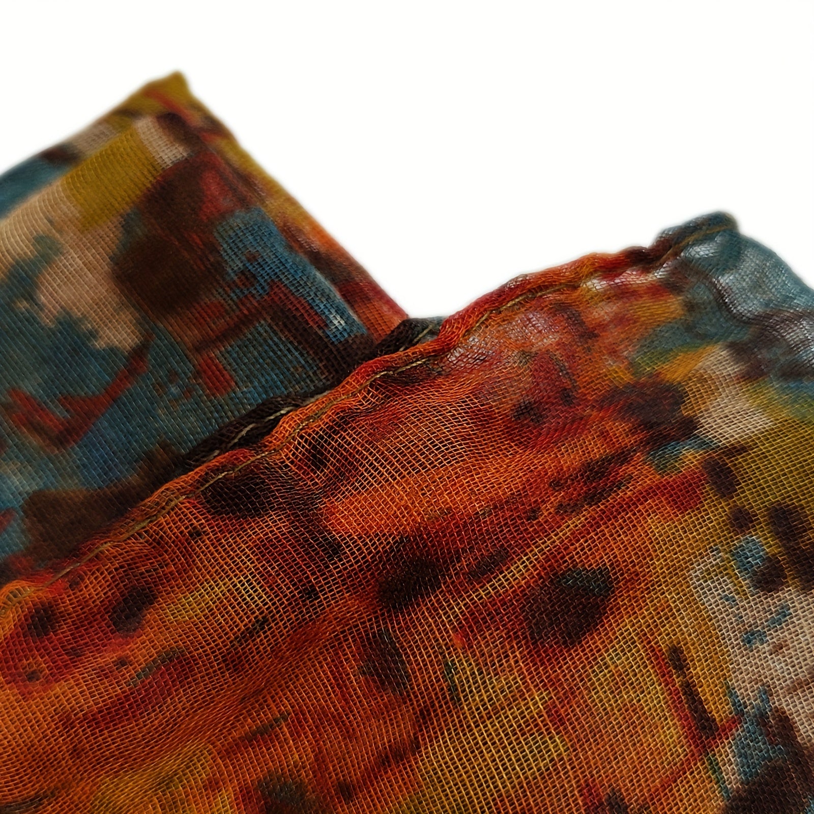 Boho Brown Warm Scarf Graffiti Print Vintage Block Shawl