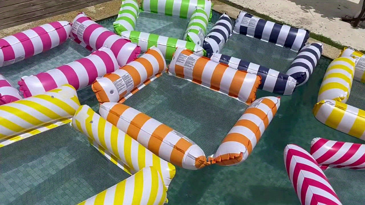 Striped Pool Floating Thickened Inflatable Float Chair with Mesh Recliner