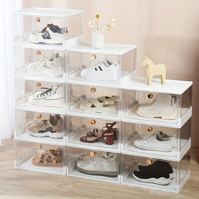 Foldable Shoes Storage Box with Lock & Front Door Portable Dustproof Basket