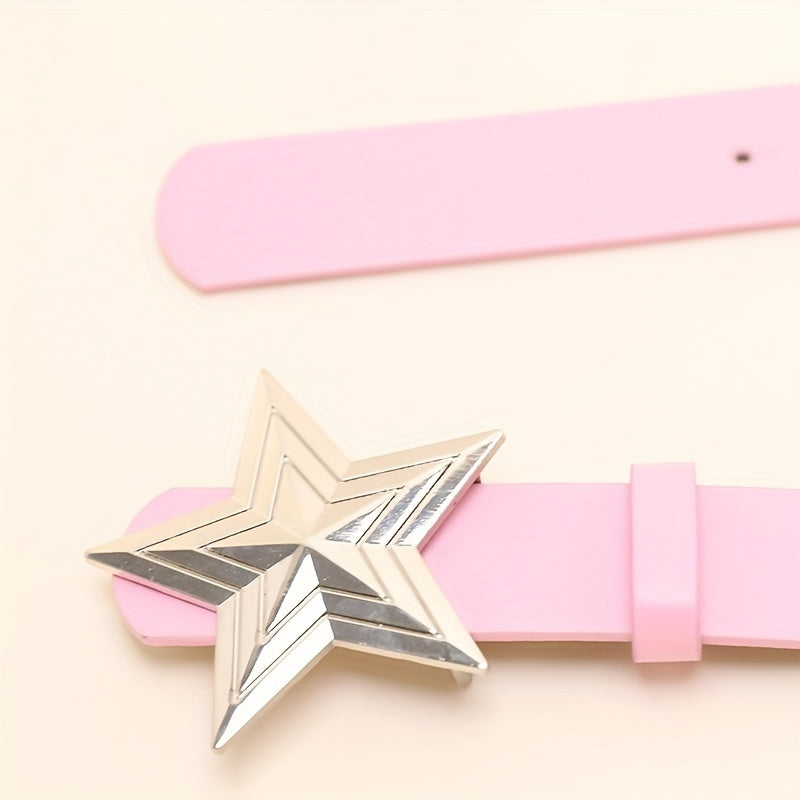 Y2K Punk Metal Pentagram Belt Pink PU Leather Girdle