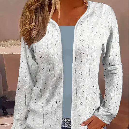  Eyelet Embroidered Open Front Cardigan