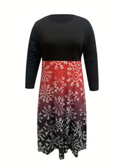  Colorblock Ombre & Snowflake Print Maxi Dress