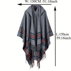 Vintage Jacquard Shawl Hooded Cloak Tassel Cape Womens Wrap Cardigan