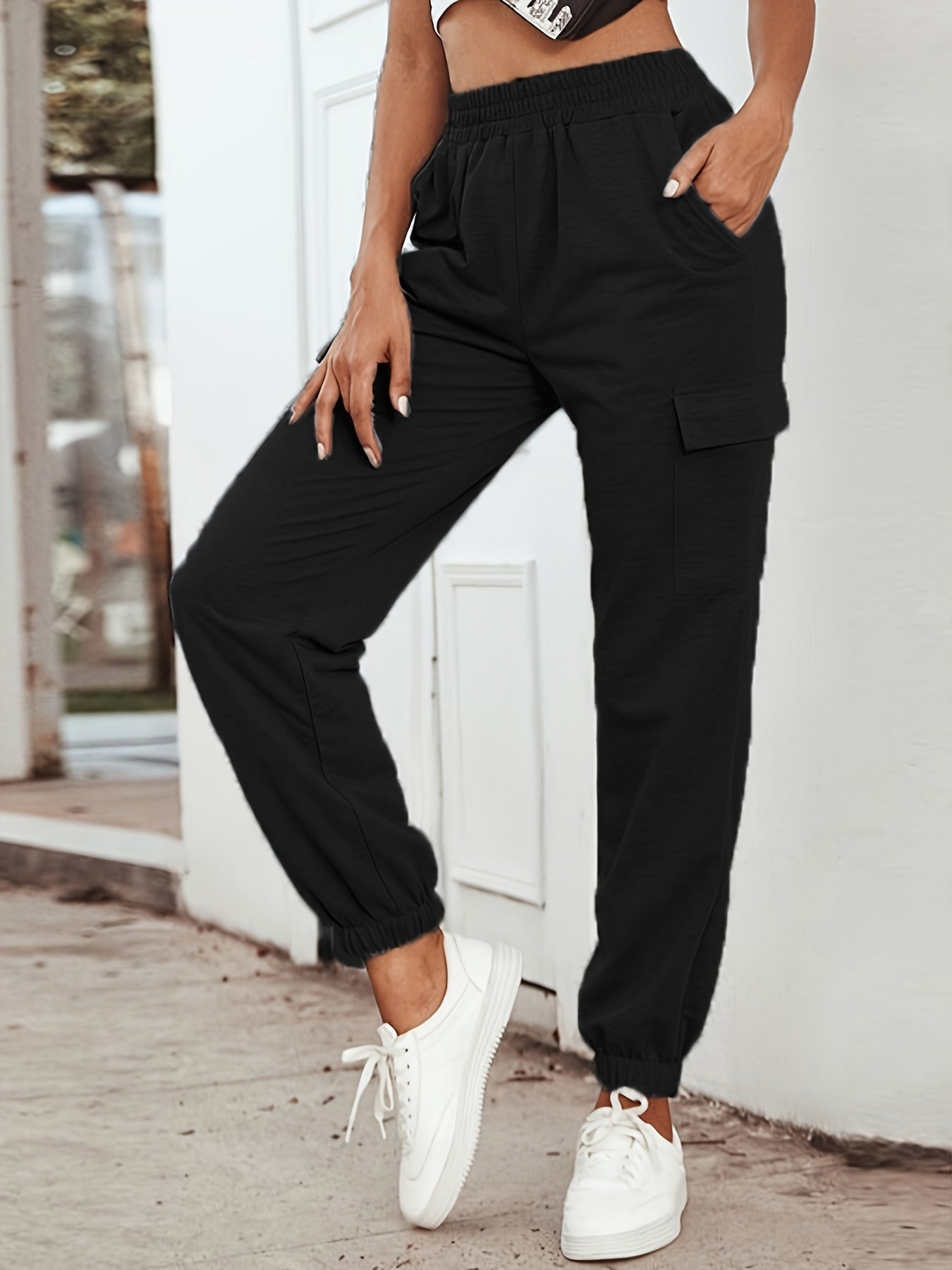 Women's Plus Size Cargo Jogger Trousers With Flap Pockets