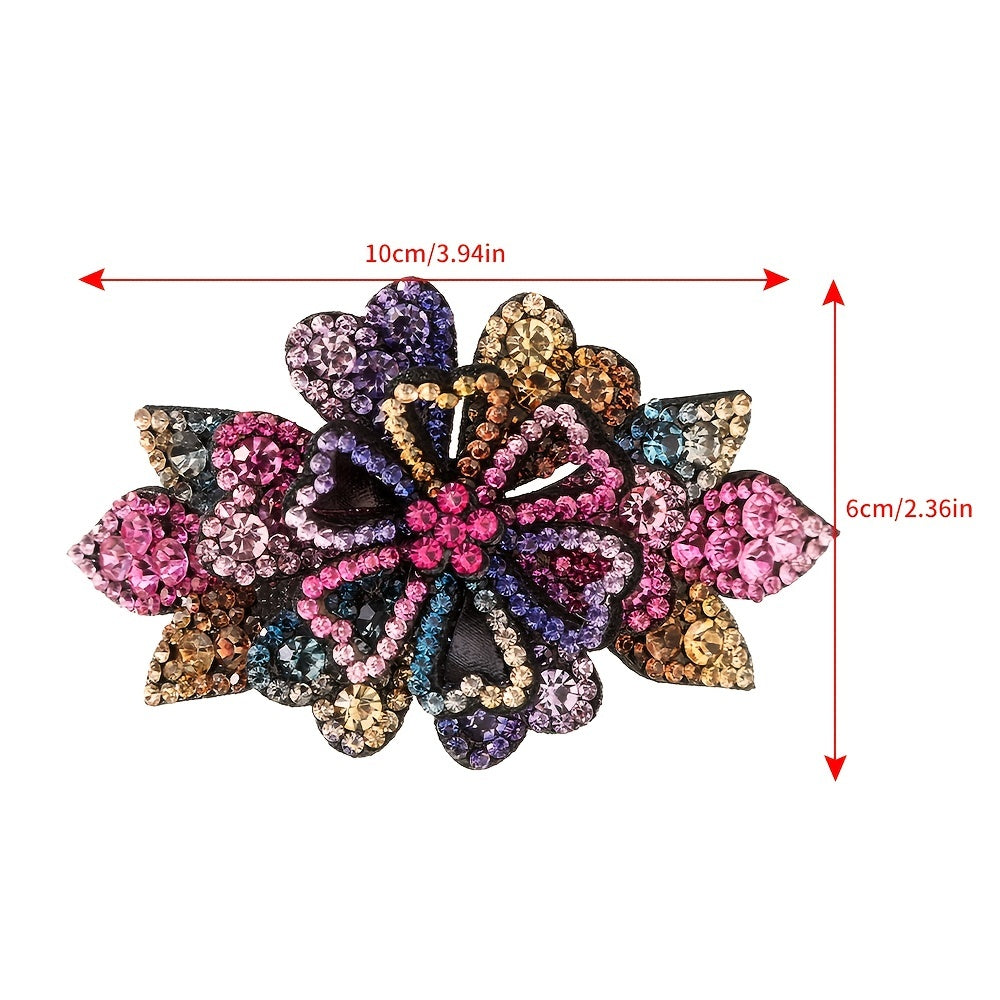 Rhinestone Double Flower Hair Clip Hairpins Pearls Dovetail Clips