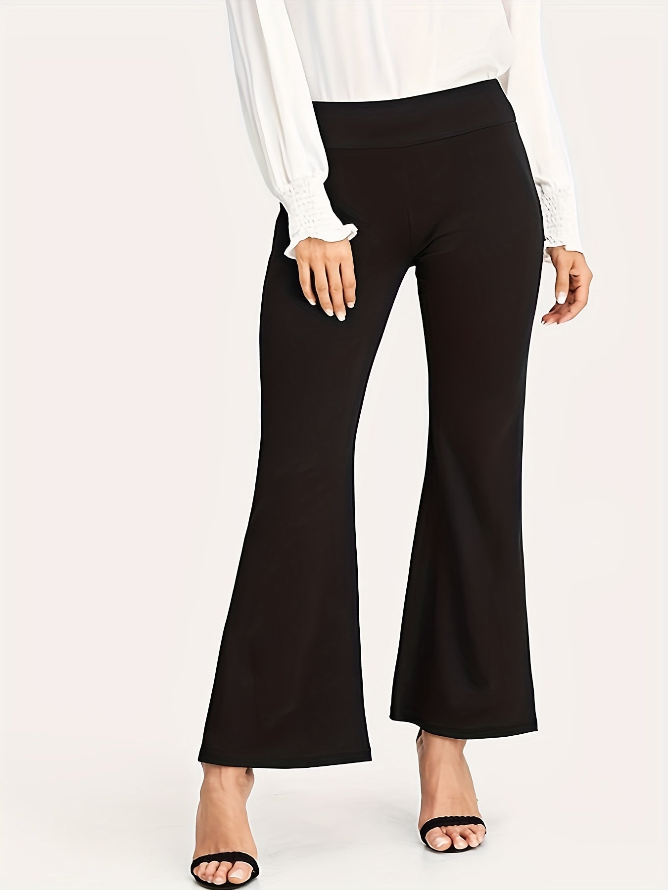 High Rise Flared Leg Trousers Plus Elastic Stretch Pants