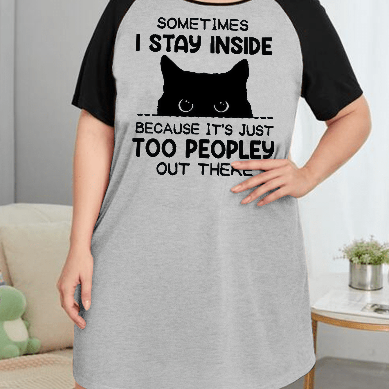  Cat Print Stretch Tee Sleep Dress