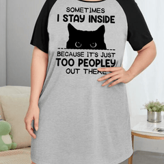  Cat Print Stretch Tee Sleep Dress