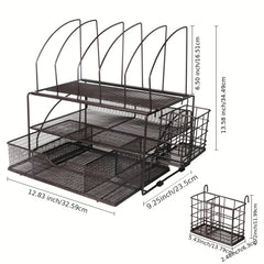 Comix Desk Organizer 2 Tier File Holder with Drawer & Pen Holder