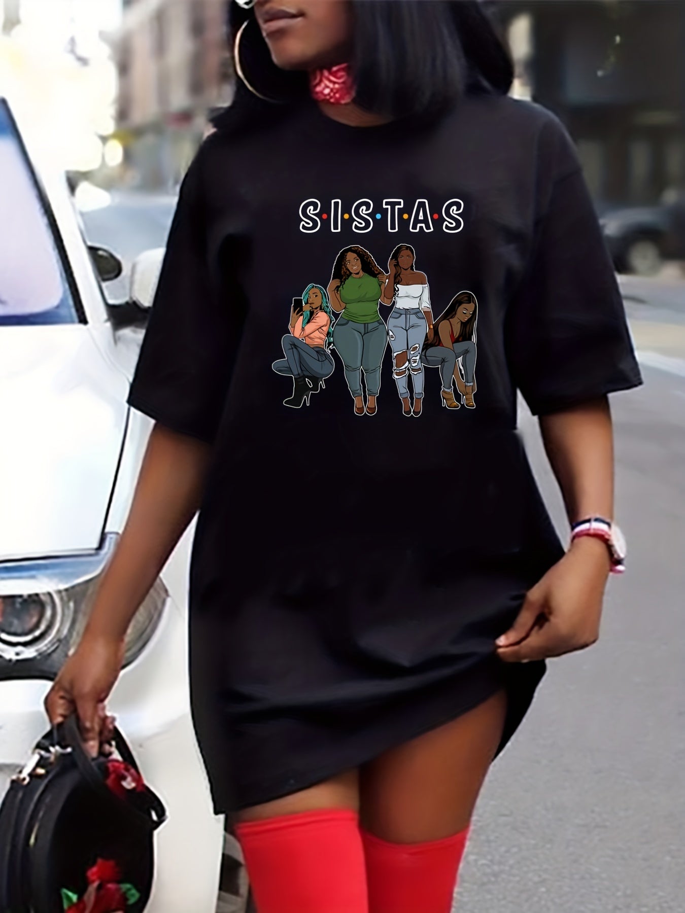  Casual Dress Women's Plus Bestie Graphic Short Sleeve Tee Dress