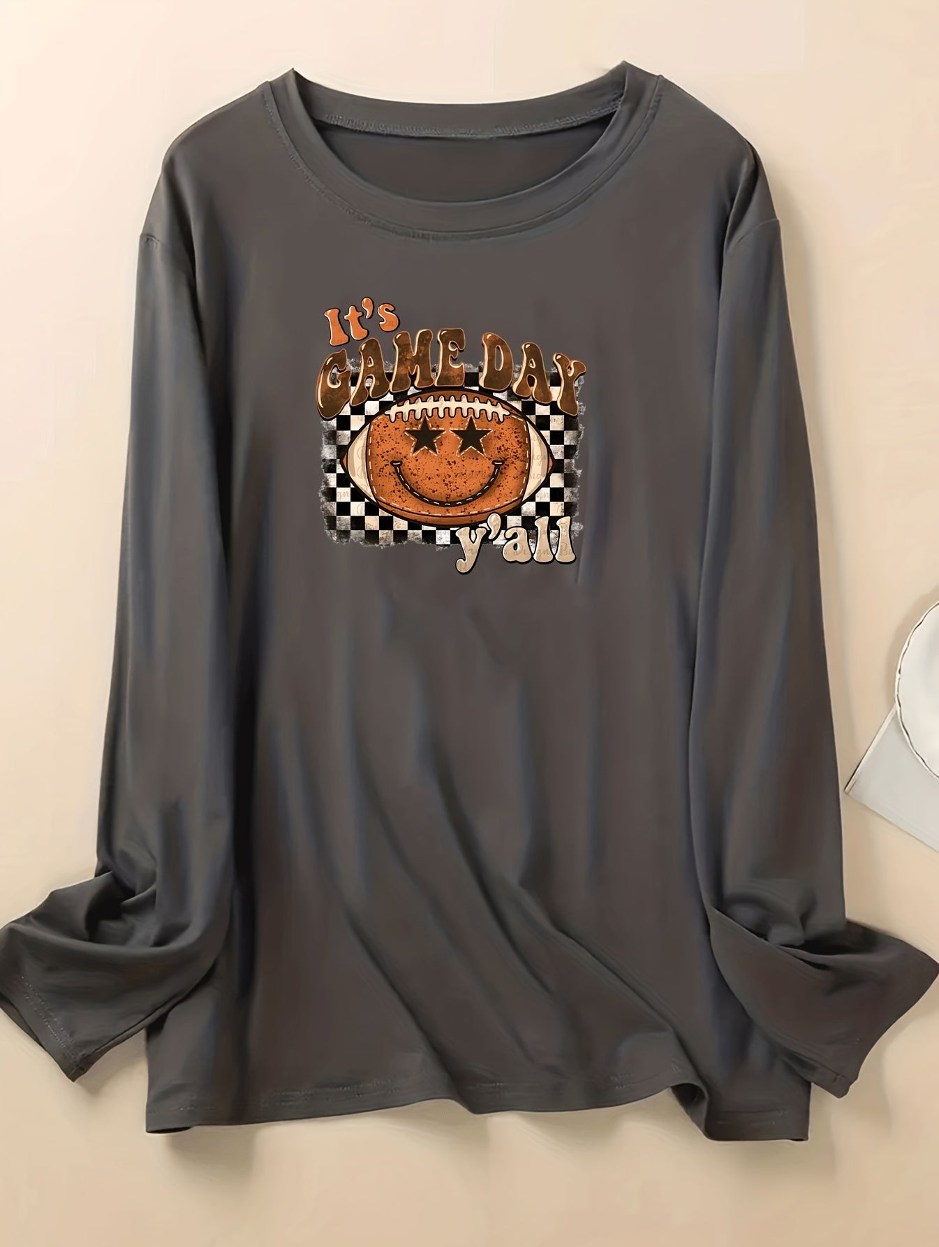  Checkered & Rugby Print Long Sleeve Lounge Top