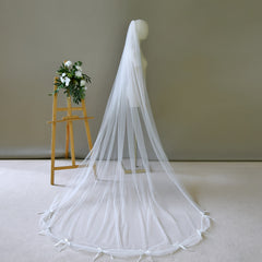 Cathedral Train Bridal Veil with Bow Long Train Wedding Headpiece